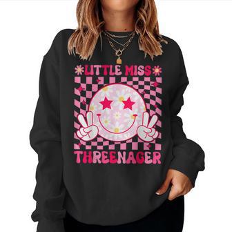 Cute Lil Miss Threenager 3Years Old Girl 3Rd Birthday Groovy Women Sweatshirt - Thegiftio UK