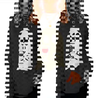 Cute Little Ghost Red Wine Glass Halloween Women Sweatshirt - Thegiftio UK