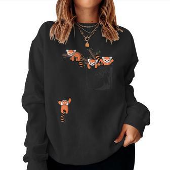 Cute Red Panda Playing In Pocket Women Sweatshirt - Thegiftio UK