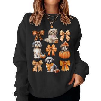 Cute Shih Tzu Dog Lovers Coquette Bows Pumpkin Autumn Fall Women Sweatshirt | Seseable UK