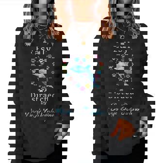 Easily Distracted By Dogs & Dolphins Watercolor Paw Dog Mom Women Sweatshirt - Monsterry