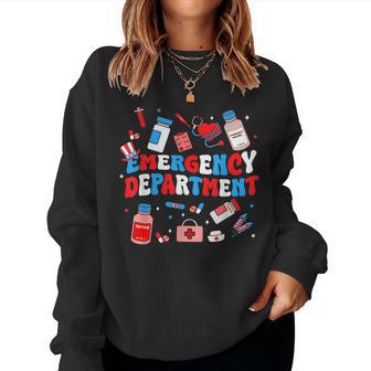 Emergency Department Er Nurse Usa Flag Patriotic 4Th Of July Women Sweatshirt - Thegiftio UK