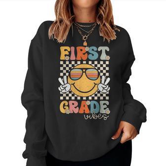 First Grade Vibes Smile First Day Of School 1St Grade Team Women Sweatshirt - Thegiftio UK