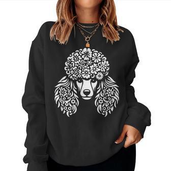 Floral Poodle Face Dog With Flowers Graphic Women Sweatshirt - Thegiftio UK