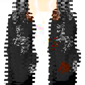Floral Skeleton Unicorn Mexican Dia De Los Muertos Halloween Women Sweatshirt - Thegiftio