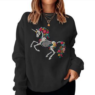 Floral Skeleton Unicorn Mexican Dia De Los Muertos Halloween Women Sweatshirt - Thegiftio UK