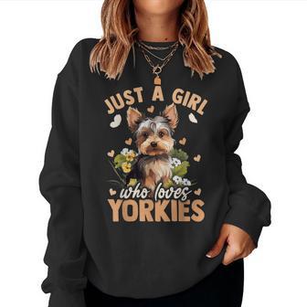 Floral Yorkie Dog Just A Girl Who Loves Yorkie Women Sweatshirt - Thegiftio UK