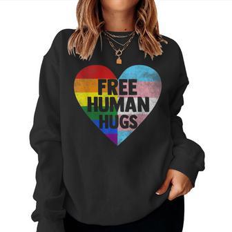 Free Human Hugs Mom Dad Support Lgbt Pride Month Women Sweatshirt - Thegiftio UK