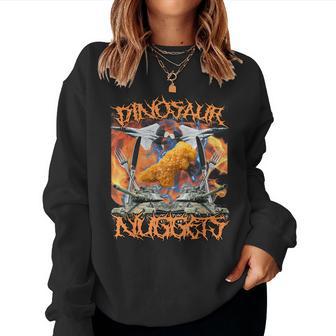 Dinosaur Chicken Nugget Bootleg Hardcore Flames Meme Women Sweatshirt - Thegiftio UK