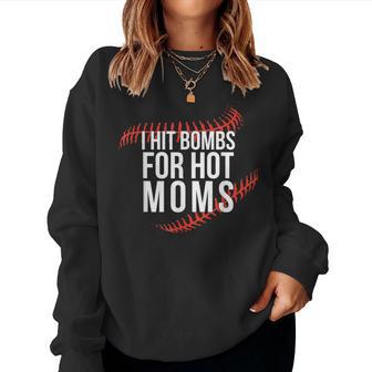Retro Baseball I Hit Bombs For Hot Moms Baseball Mom Women Sweatshirt - Thegiftio UK