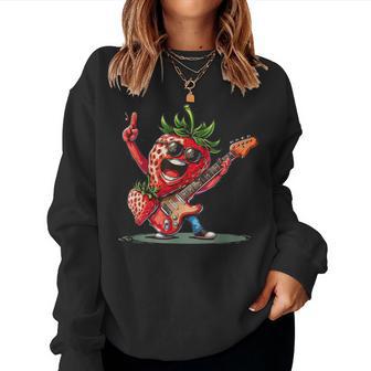Rock And Roll Strawberry With Guitar For Man And Woman Women Sweatshirt - Thegiftio UK