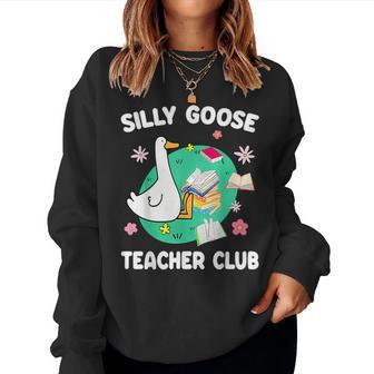 Silly Goose Teacher Club Animal Lover Groovy Teacher Women Sweatshirt - Thegiftio UK
