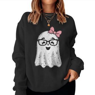 Ghost Eyeglass Girl Halloween Girly Ghost Women Sweatshirt - Thegiftio UK