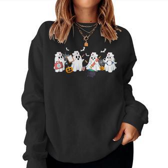 Ghost Nurse Halloween Crew Scrub Er Rn Nursing Student Women Sweatshirt - Thegiftio UK