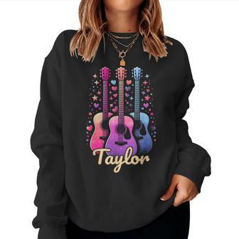 Girl Retro Taylor First Name Personalized Groovy 80'S Guitar Women Sweatshirt - Thegiftio UK