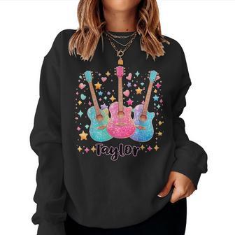 Girl Retro Taylor First Name Personalized Groovy 80S Pink Women Sweatshirt - Thegiftio UK