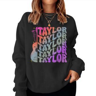 Girl Retro Taylor First Name Personalized Groovy 80'S Pink Women Sweatshirt - Thegiftio UK