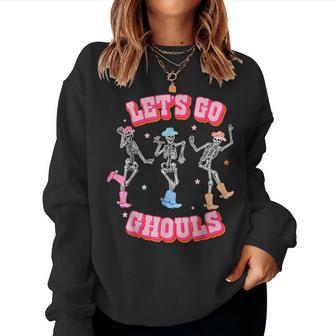 Girls Halloween Night Dancing Skeleton Let's Go Ghouls Women Sweatshirt - Thegiftio UK
