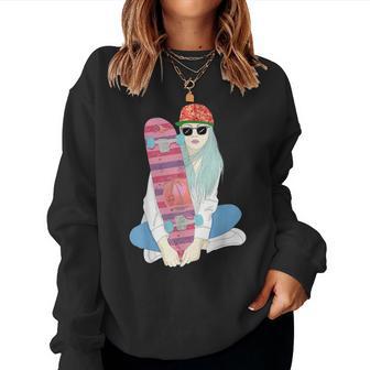 Girls Skate Skateboard Skateboarding Do A Kickflip Girl Women Sweatshirt - Thegiftio UK