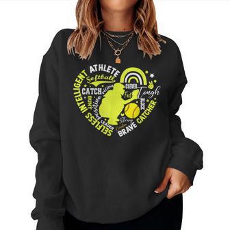 Girls Softball Catcher Great For Ns Heart Brave Catcher Women Sweatshirt - Thegiftio UK