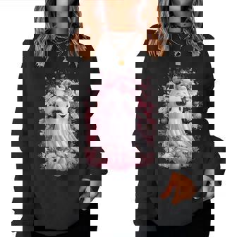 Girls Women's Cute Pink Bow Coquette Girly Halloween Ghost Women Sweatshirt - Monsterry