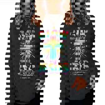 Glow Jesus Let Your Lights Faith Cros Christian Tie Dye Women Sweatshirt - Monsterry