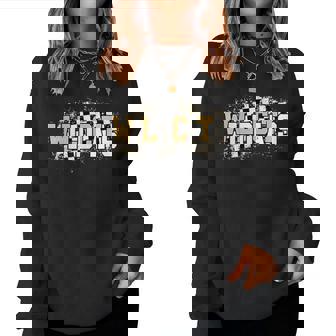 Gold Wildcats School Spirit Wildcat Pride Checkered Teacher Women Sweatshirt | Seseable FR