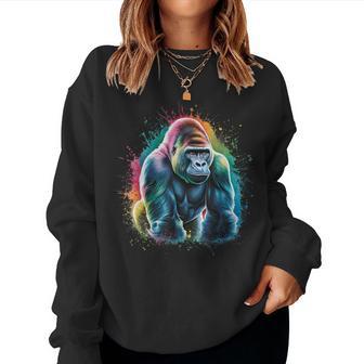 Gorilla Woman Colorful Watercolor Gorilla Women Sweatshirt - Thegiftio UK