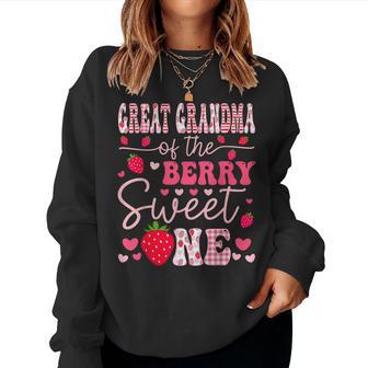 Great Grandma Of The Berry Sweet One Strawberry Groovy Women Sweatshirt - Thegiftio UK