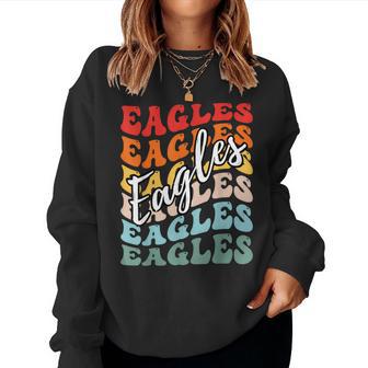Groovy Eagles Mascot School Sports Fan Team Spirit Heart Women Sweatshirt - Thegiftio UK