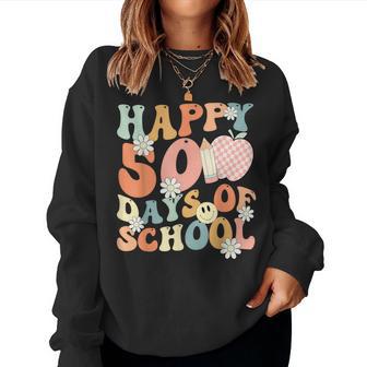 Groovy Happy 50 Days Of School 50Th Day Of School Students Women Sweatshirt - Thegiftio UK
