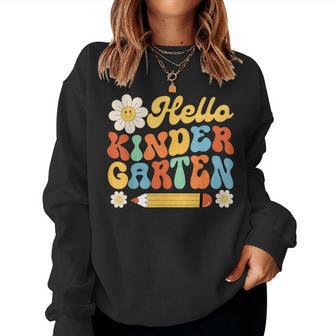 Groovy Hello Kindergarten Back To School Teachers Boys Girls Women Sweatshirt - Thegiftio UK