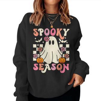 Groovy Spooky Season Cute Ghost Pumpkin Halloween Womens Women Sweatshirt - Thegiftio UK