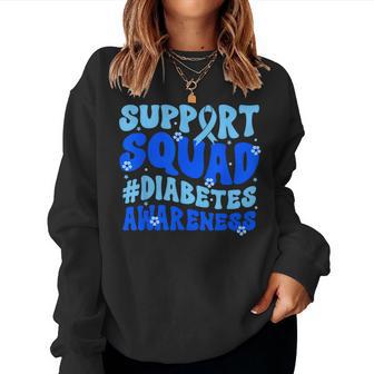 Groovy Support Squad Blue Ribbon Diabetes Awareness Month Women Sweatshirt - Thegiftio UK