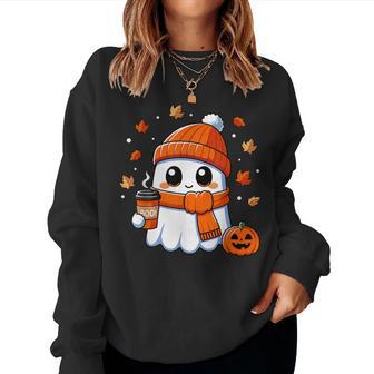 Halloween Ghost Coffee Boo Spooky Season Fall Girls Women Sweatshirt - Thegiftio UK