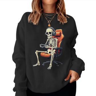 Halloween Skeleton Gamer Video Gaming Boys Girls Women Women Sweatshirt - Thegiftio UK