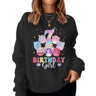 Happy Birthday Girl Squish Squad Mallow Girls 7Th Birthday Women Sweatshirt - Thegiftio UK