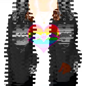 Happy Gayoween Bat Lgbt Halloween Rainbow Heart Women Sweatshirt - Monsterry