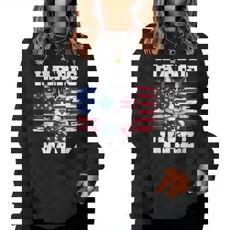 Harris Walz Childless Cat Lady US Flag Cat Meme Women Sweatshirt | Mazezy