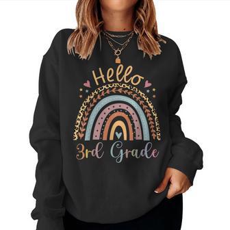 Hello 3Rd Grade Leopard Rainbow Teacher Back To School Girls Women Sweatshirt - Thegiftio UK