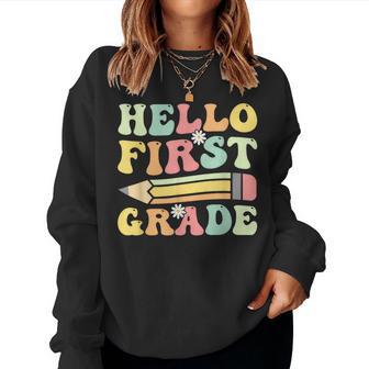 Hello First Grade Team 1St Grade Teacher Girl Back To School Women Sweatshirt - Thegiftio UK