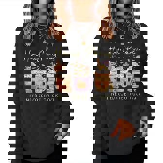 Hocus Pocus I Need Coffee To Focus Vintage Halloween Womens Women Sweatshirt - Monsterry