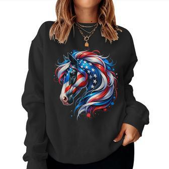 Horse 4Th Of July Patriotic Horse Graphic American Flag Women Sweatshirt - Monsterry CA