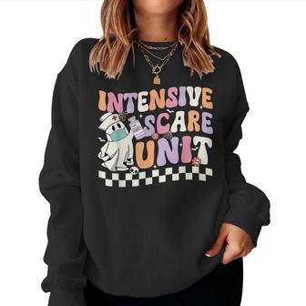 Intensive Scare Unit Nurse Halloween Icu Nurse Ghost Retro Women Sweatshirt - Thegiftio UK