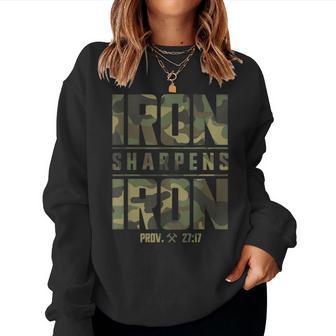 Iron Sharpens Iron Christian Camo Scripture Gym Workout Women Sweatshirt - Thegiftio UK