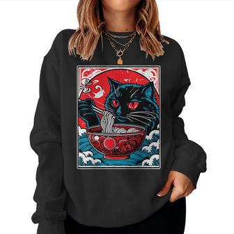 Kawaii Black Cat Eating Ramen Japanese Anime Lover N Girl Women Sweatshirt - Thegiftio UK