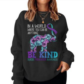Be Kind Elephant Sunflower Teal Purple Ribbon Women Sweatshirt - Thegiftio UK
