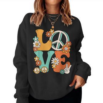 Love 60'S 70'S Party Outfit Groovy Hippie Costume Peace Sign Women Sweatshirt - Thegiftio UK