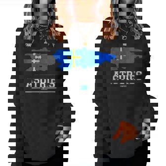 Mapa Y Bandera Asturiana Recuerdo De Asturias España Cuello Sudadera Mujer - Regaloses