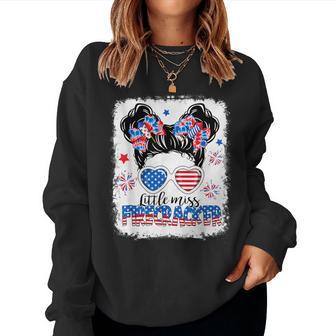 Messy Bun Girl Little Miss Firecracker 4Th Of July Women Sweatshirt - Thegiftio UK